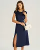 Navy Satin Cut Out Slit Midi Dress sold by rihoas