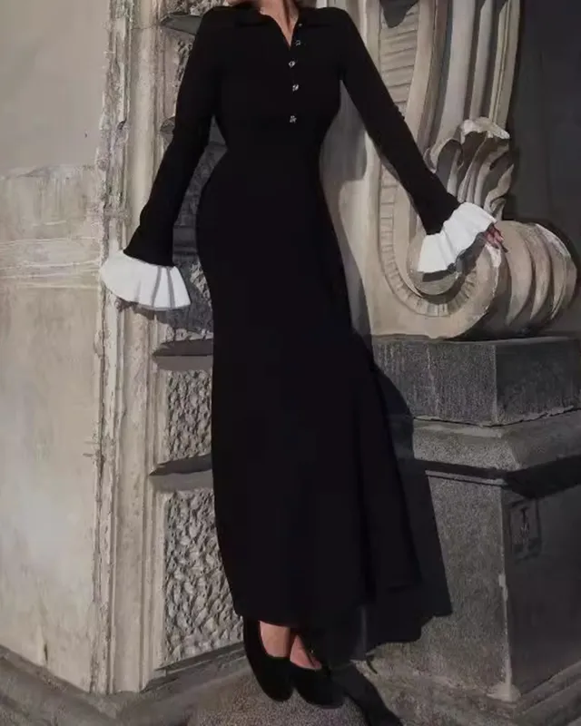 Black Contrasting Bodycon Sweater Dress sold by rihoas