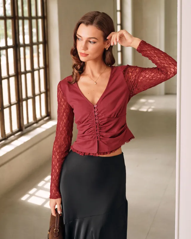 Red V Neck Button Cardigan sold by rihoas