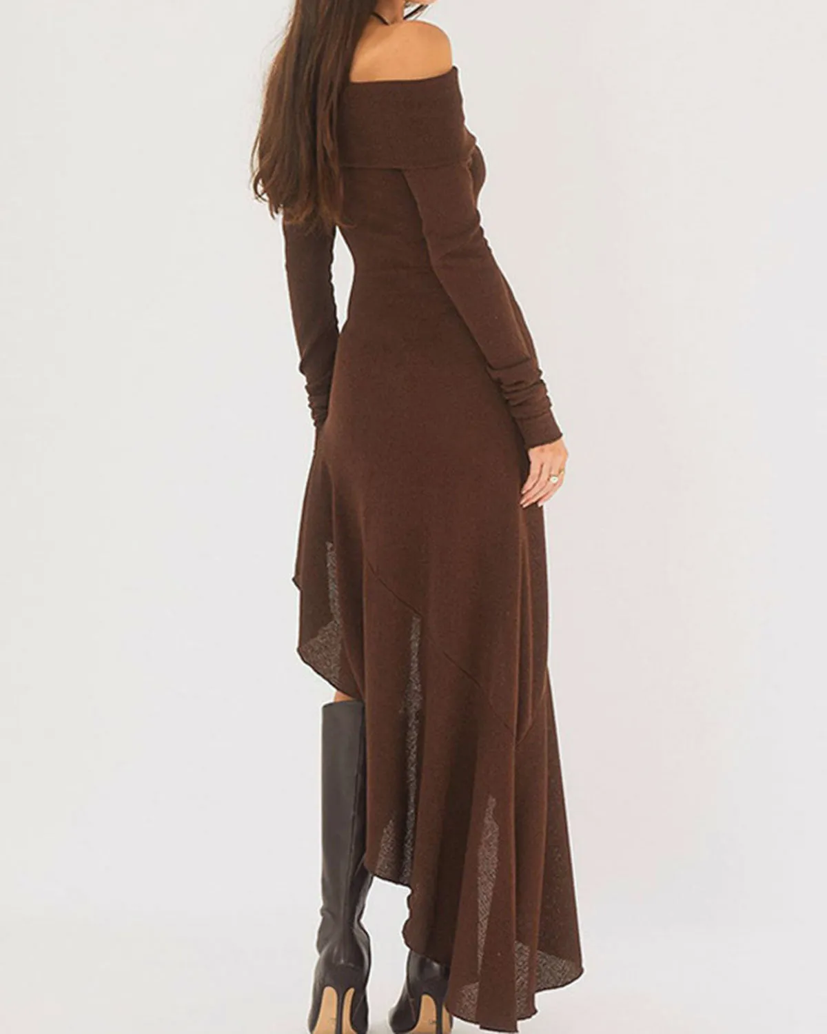 Coffee Off-the-shoulder Maxi Dress sold by rihoas product image thumbnail 4