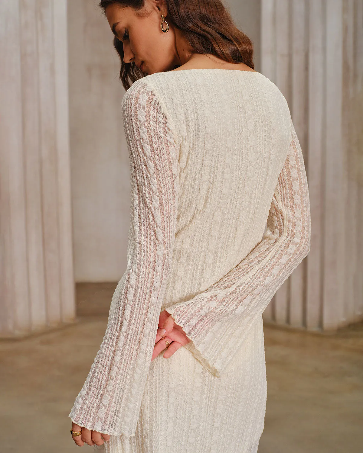 Apricot Lace Bell Sleeve Mini Dress sold by rihoas product image thumbnail 3
