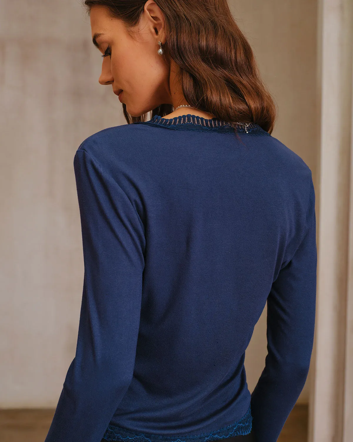 Navy Square Neck Bell Sleeve Tee sold by rihoas product image thumbnail 3