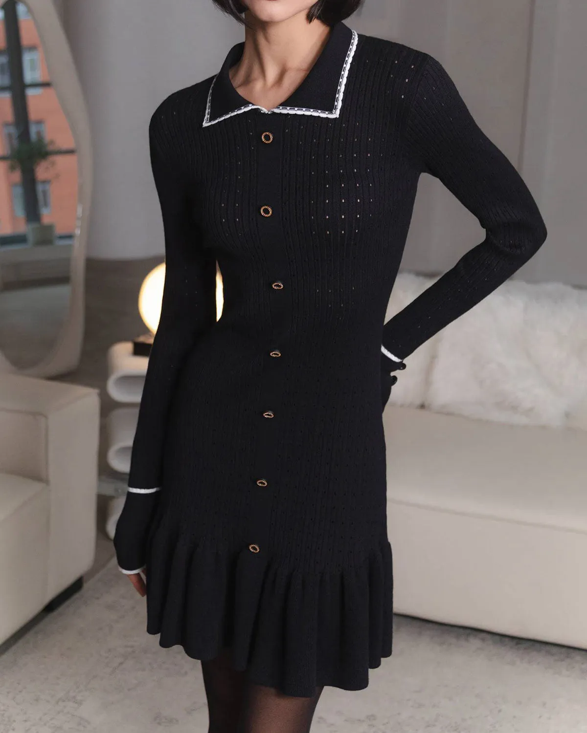 Black Contrasting Bodycon Button Sweater Dress sold by rihoas