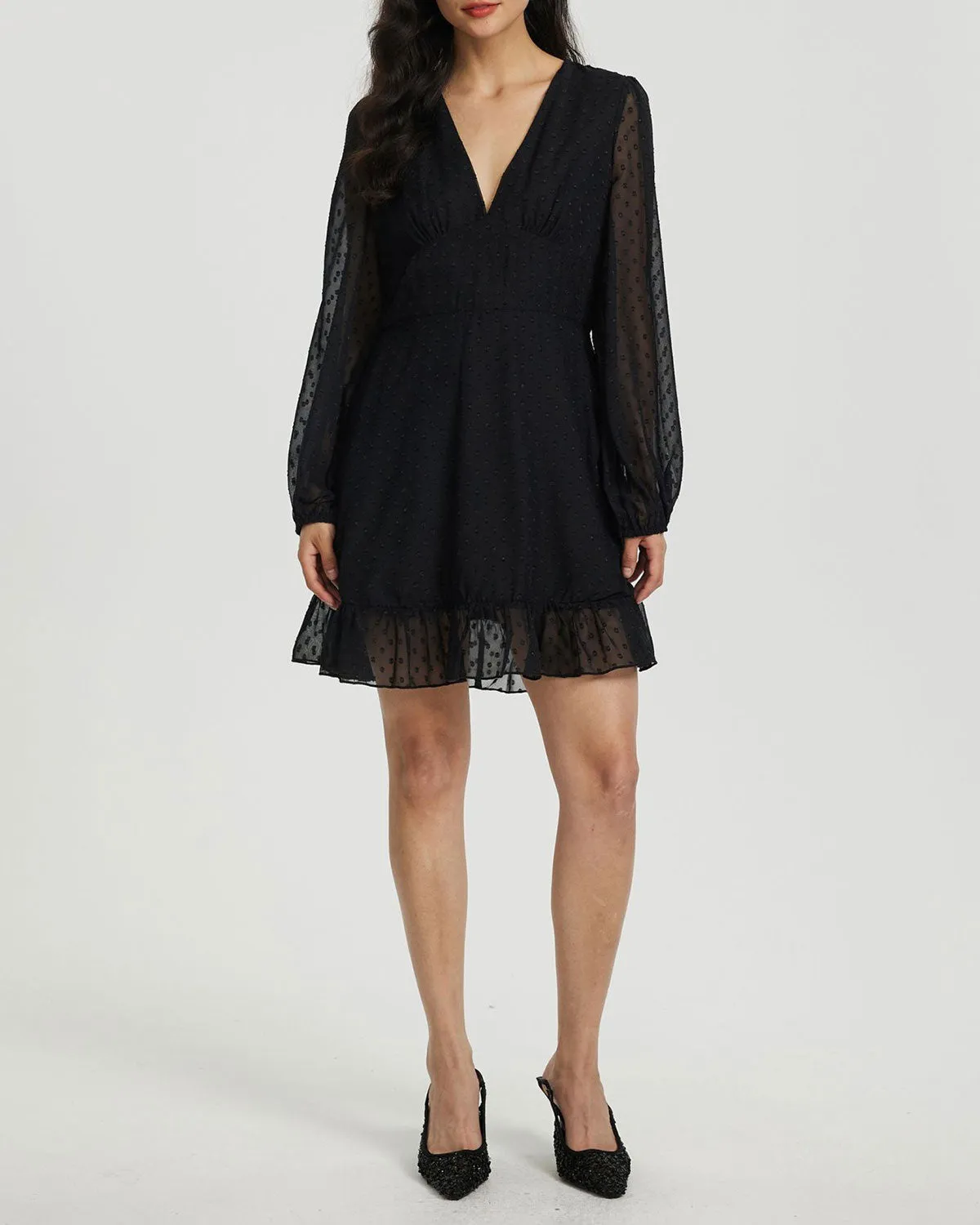 Black Polka Dot Sheer Sleeve Mini Dress sold by rihoas product image thumbnail 4