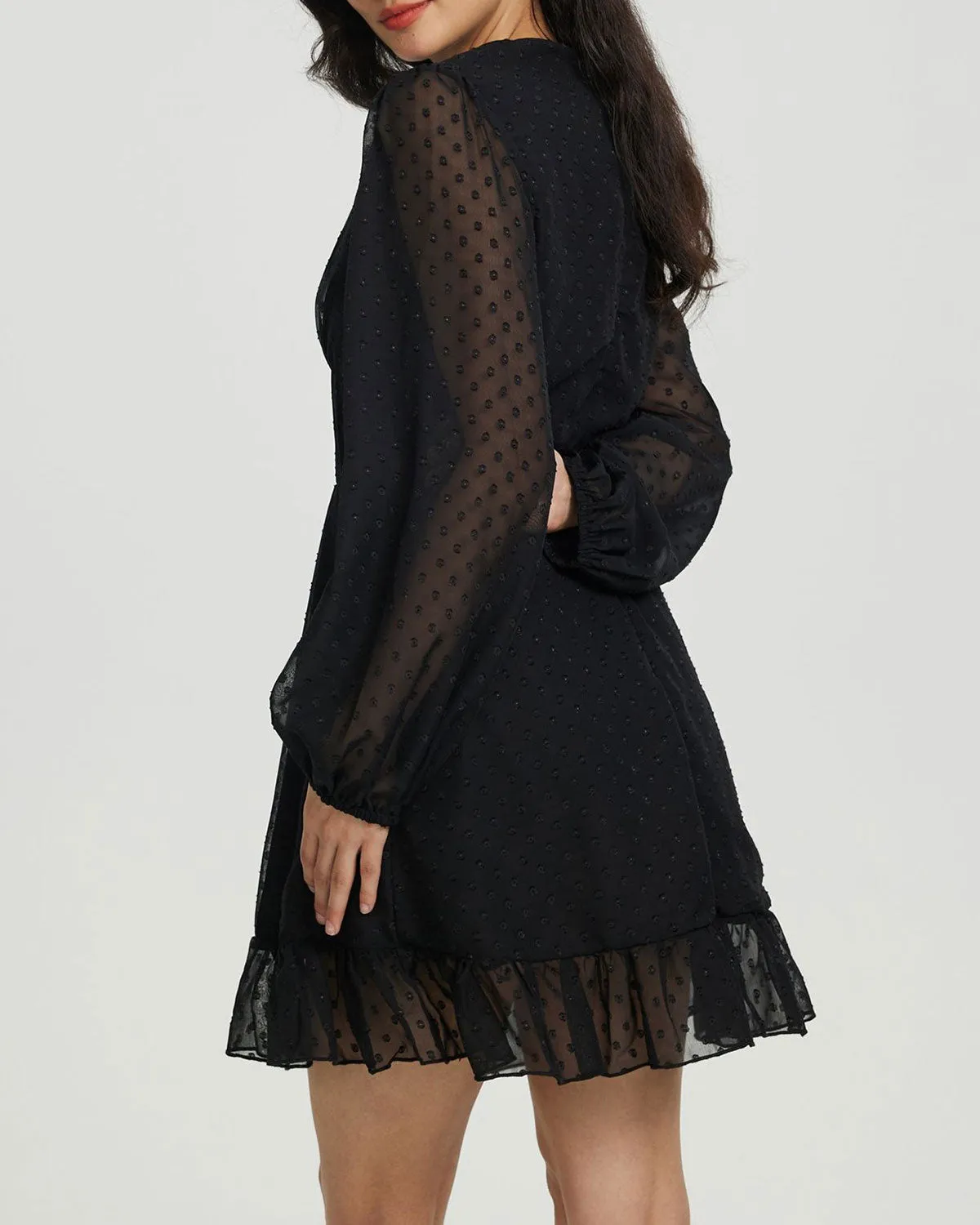 Black Polka Dot Sheer Sleeve Mini Dress sold by rihoas product image thumbnail 3