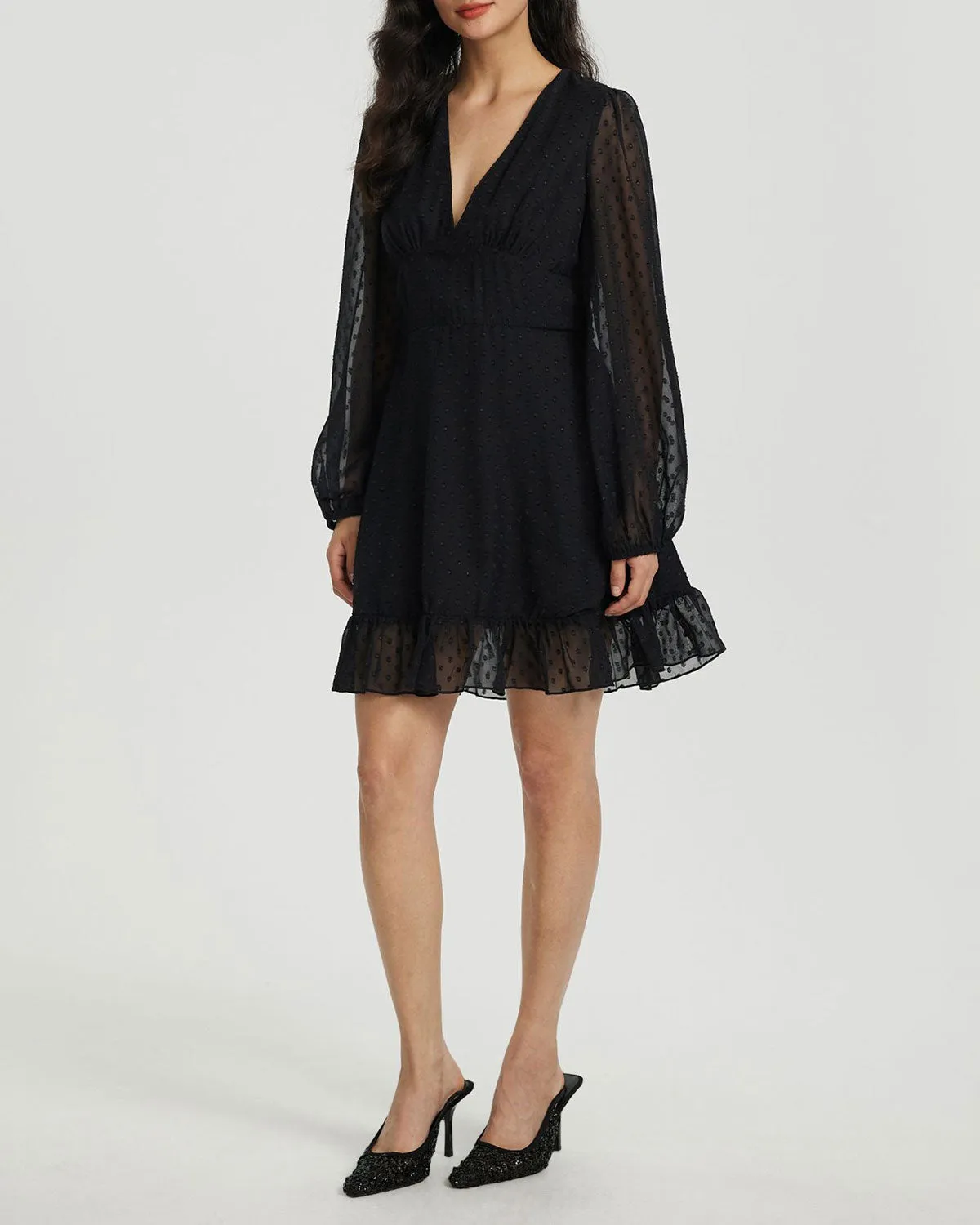 Black Polka Dot Sheer Sleeve Mini Dress sold by rihoas product image thumbnail 5