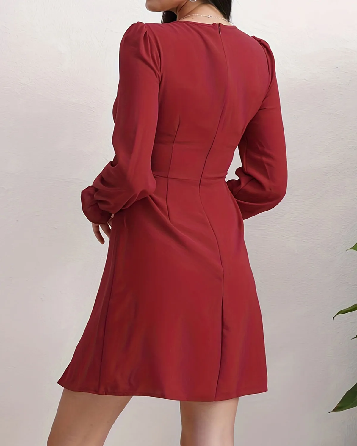 Red Poet Sleeve A-Line Mini Dress sold by rihoas product image thumbnail 5