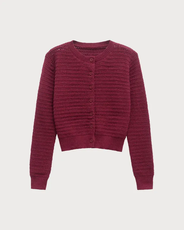 Wine Red Single Breasted Knit Cardigan sold by rihoas