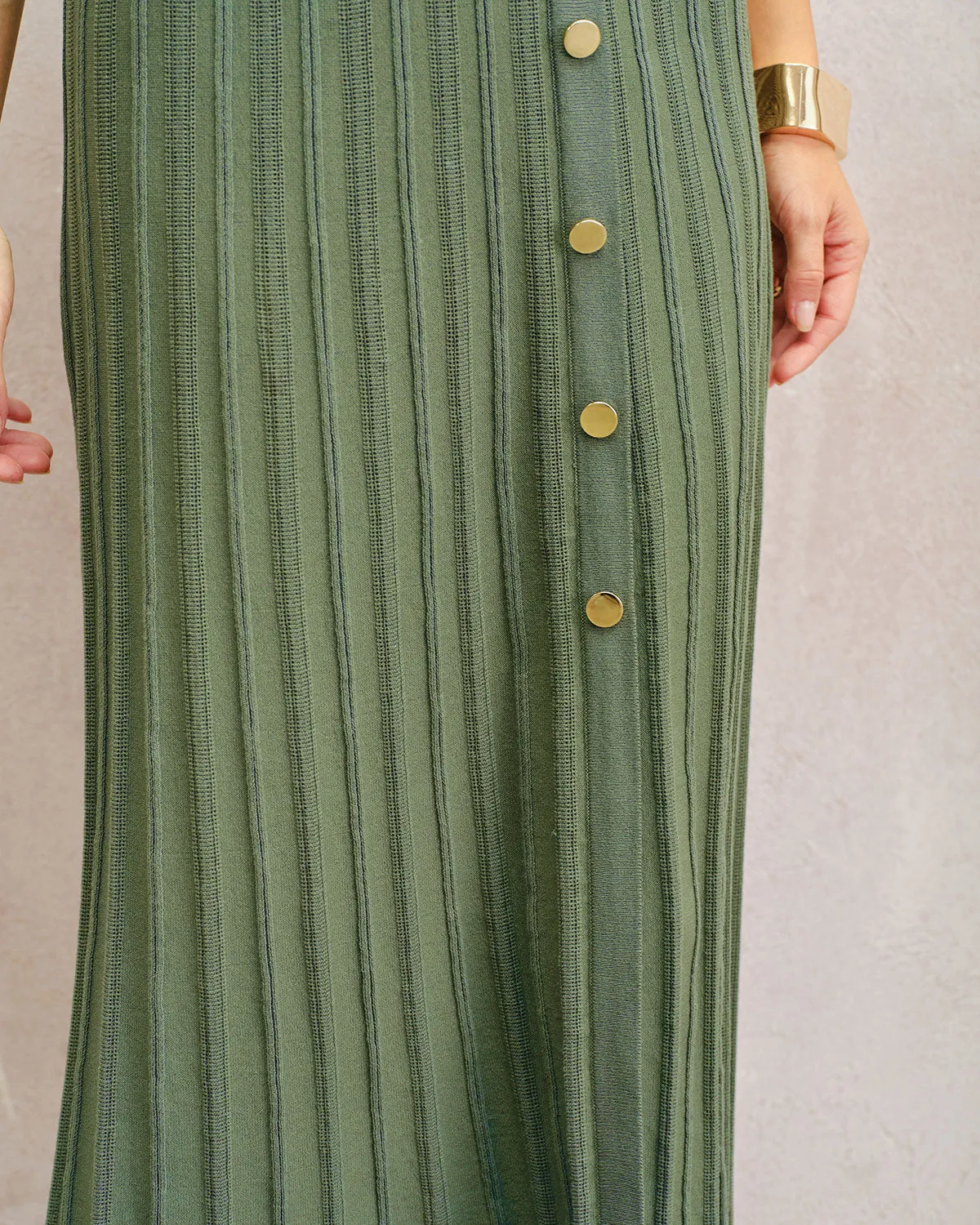 Green Natural Waisted Pleated Knit Midi Skirt sold by rihoas product image thumbnail 2