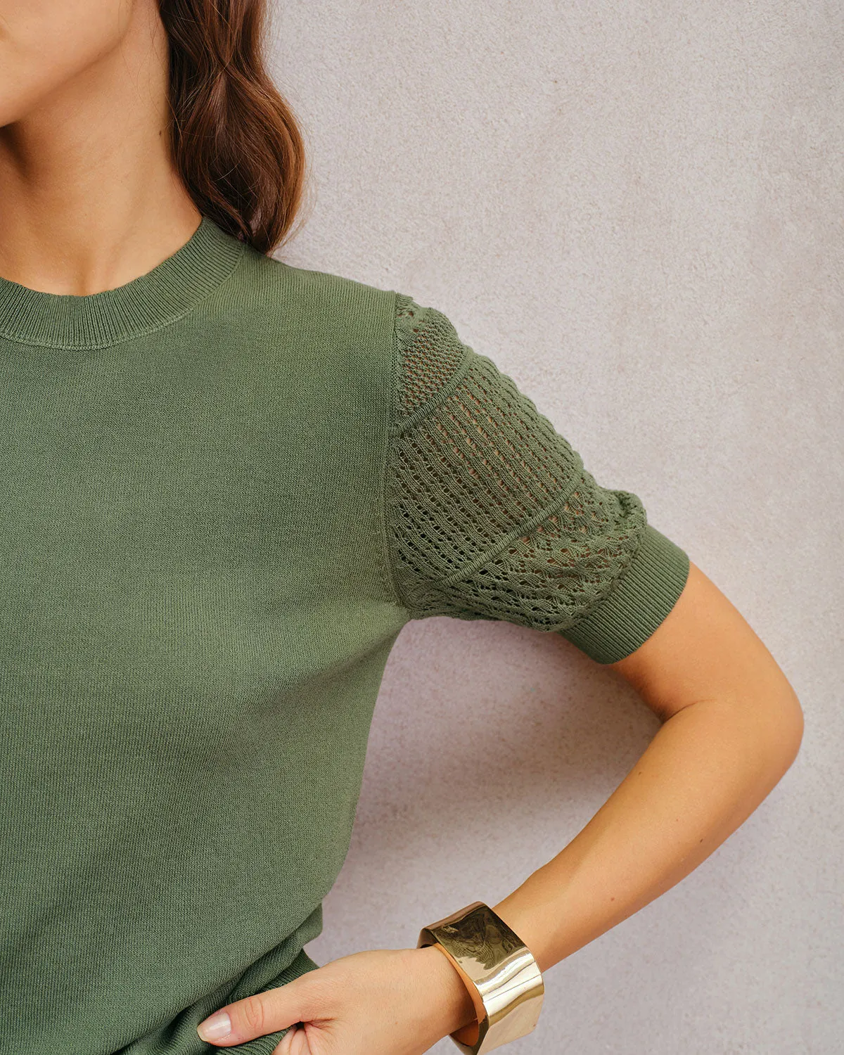 Green Round Neck Knit Tee sold by rihoas product image thumbnail 2