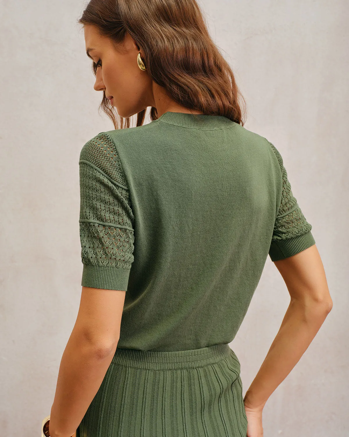 Green Round Neck Knit Tee sold by rihoas product image thumbnail 3