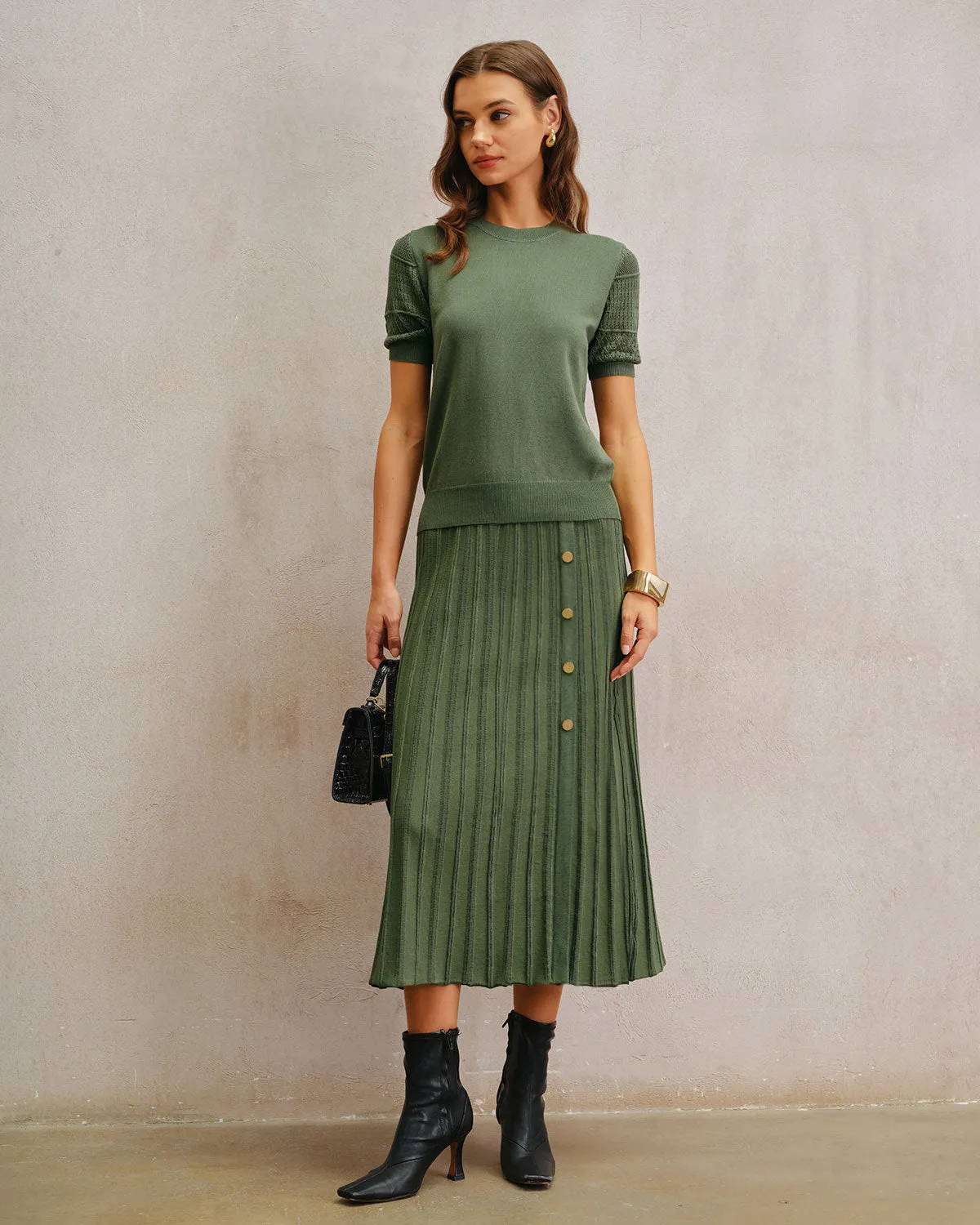 Green Round Neck Knit Tee sold by rihoas product image thumbnail 4