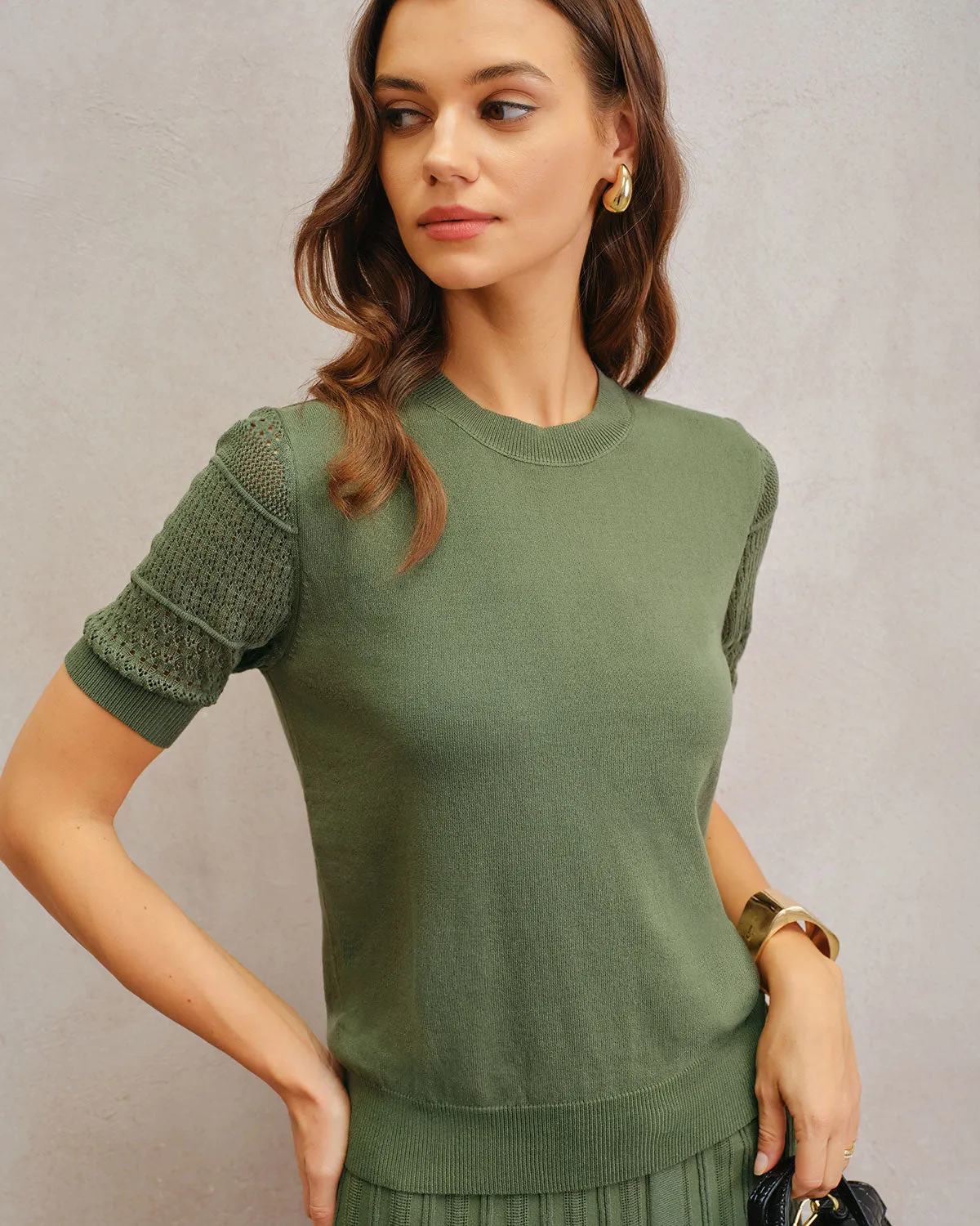 Green Round Neck Knit Tee sold by rihoas