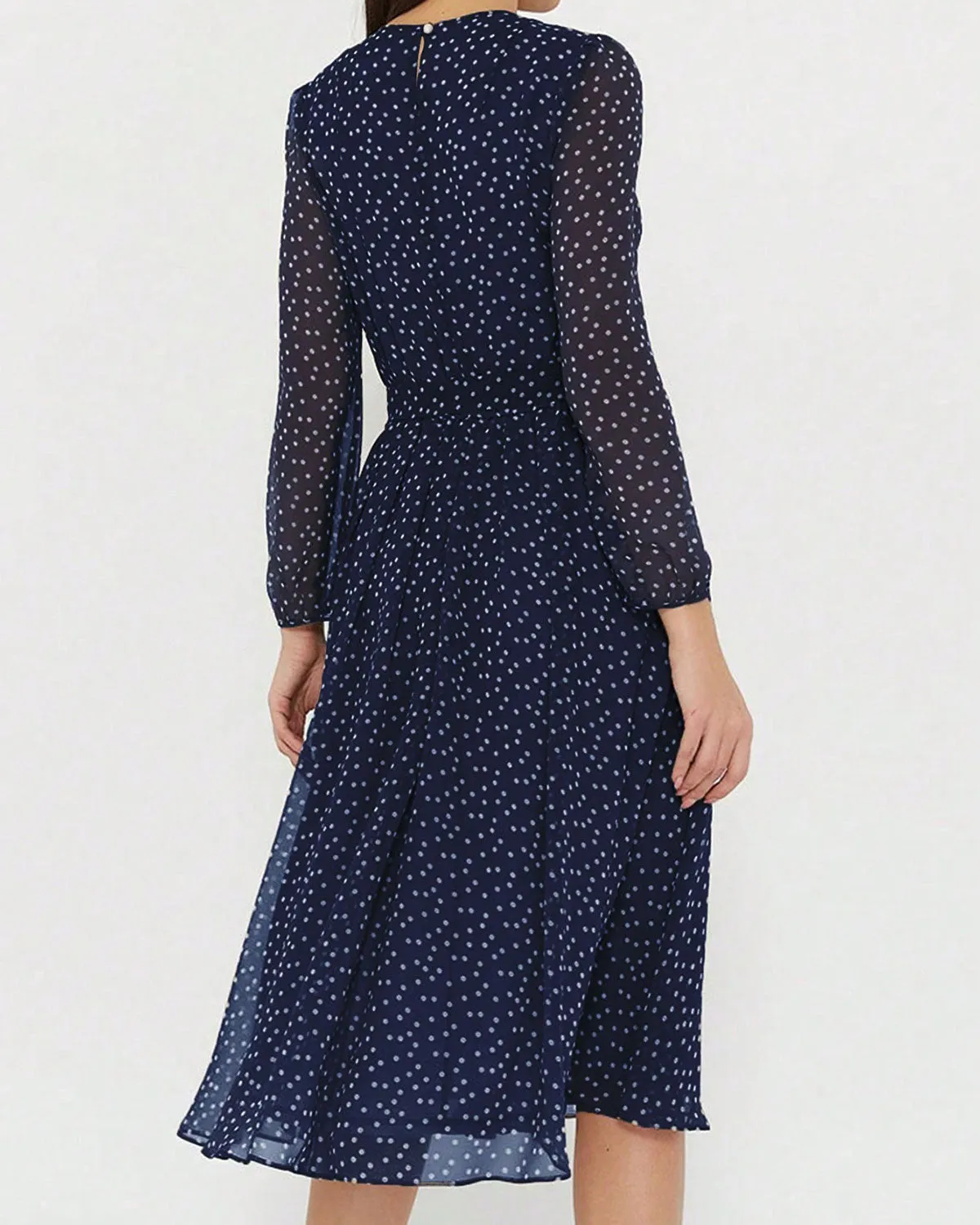 Blue Polka Dot A-Line Midi Dress sold by rihoas product image thumbnail 3