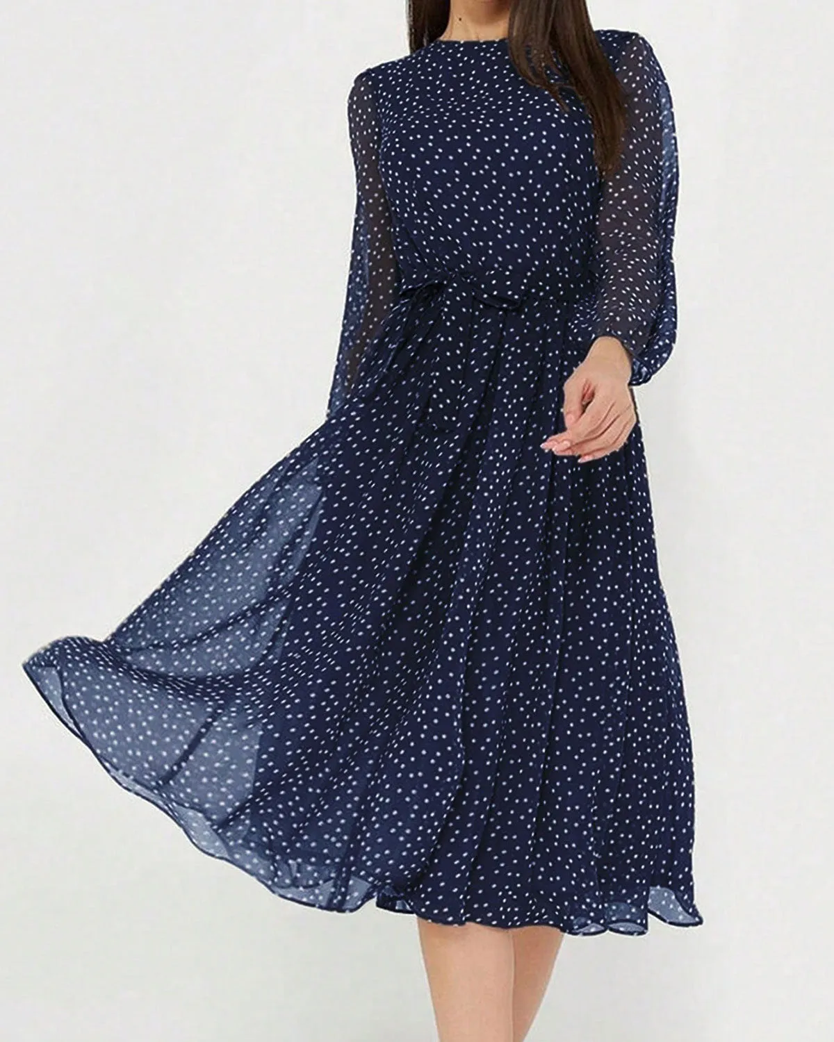 Blue Polka Dot A-Line Midi Dress sold by rihoas product image thumbnail 2