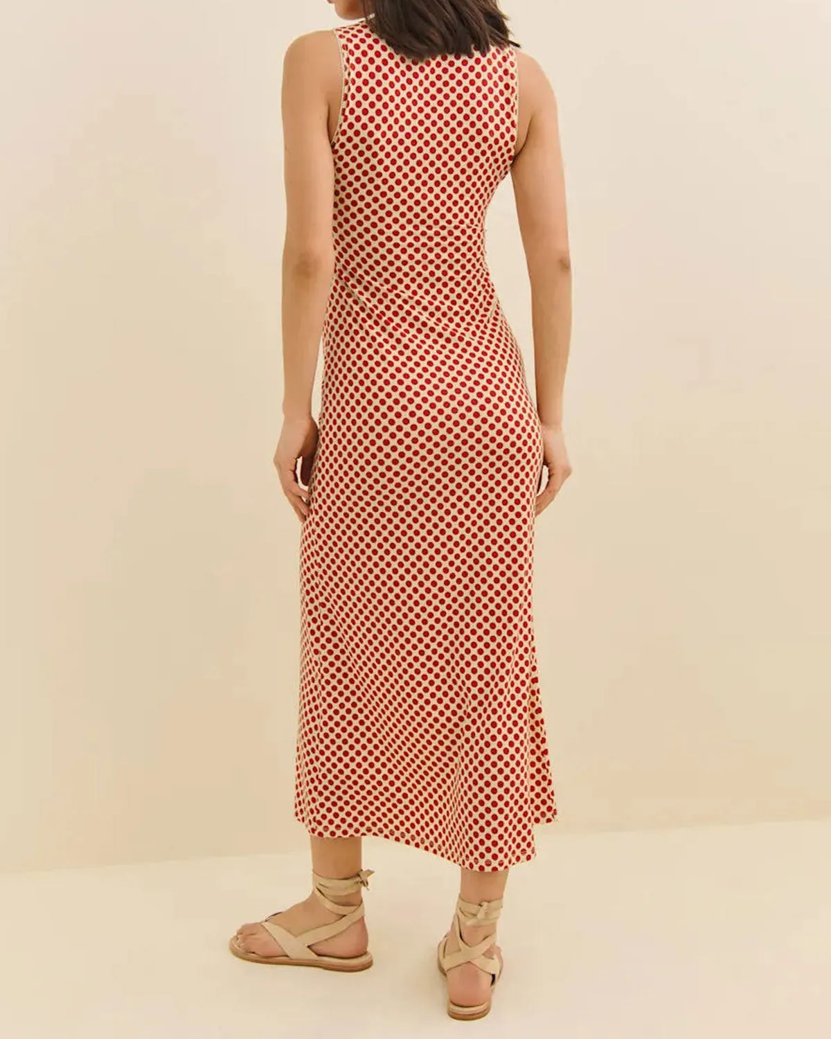 Red Polka Dot Sleeveless Maxi Dress sold by rihoas product image thumbnail 4