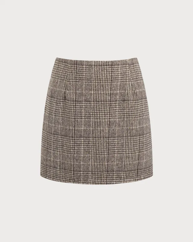 Brown Plaid Straight Mini Skirt sold by rihoas