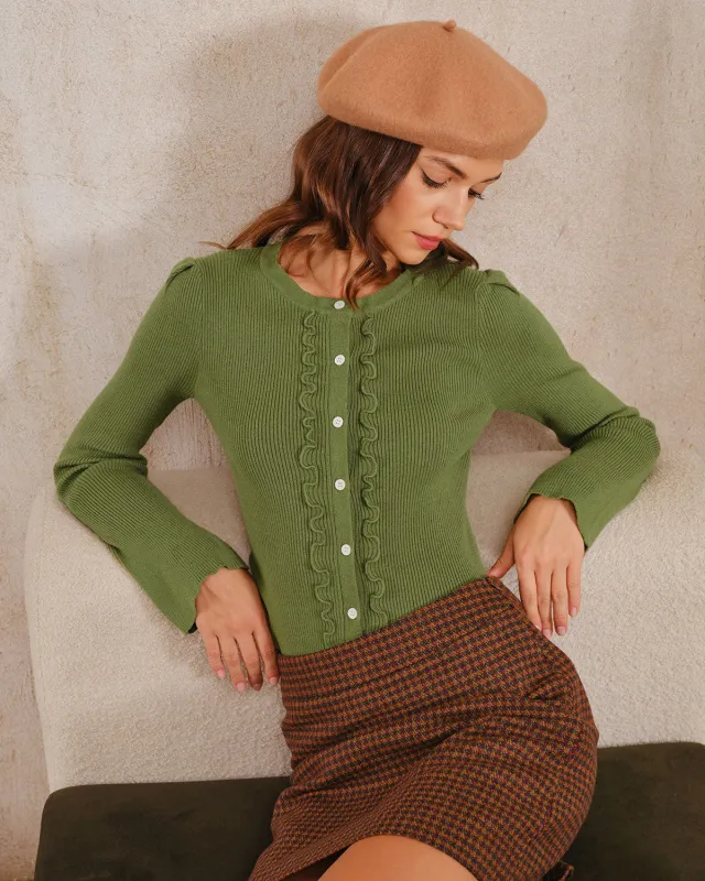 Green Bell Sleeve Button Knit Cardigan sold by rihoas