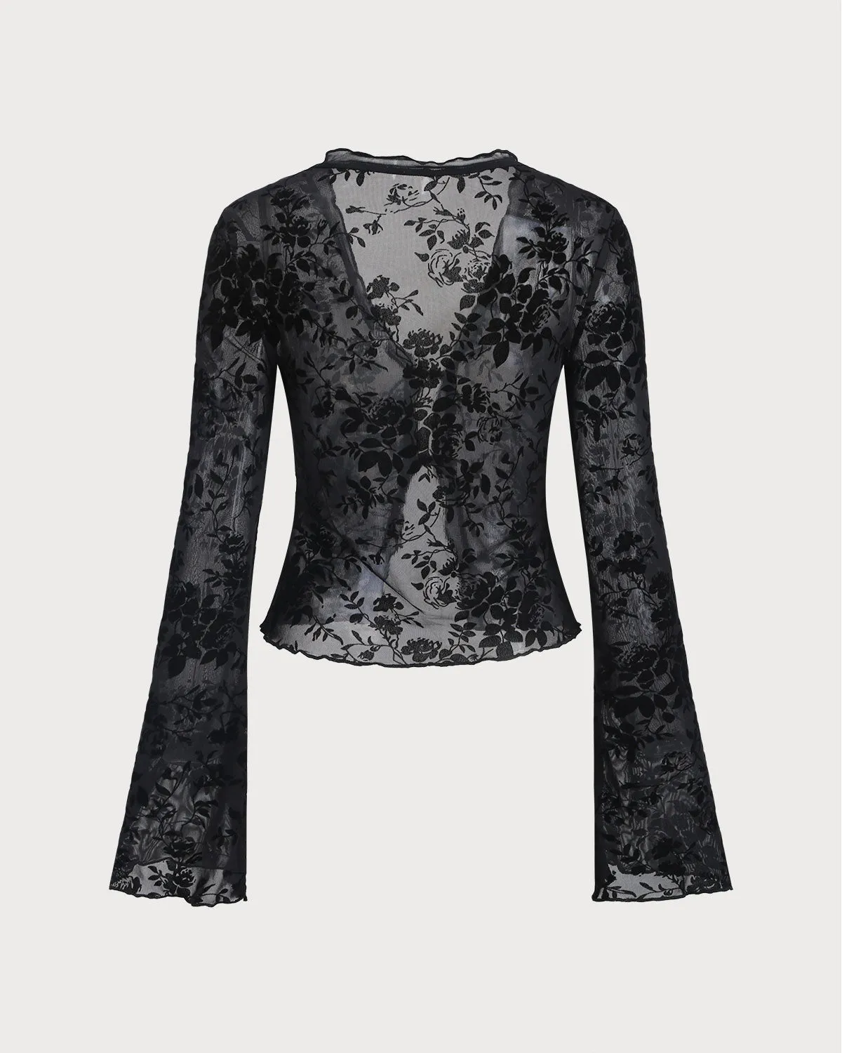 Black V Neck See-through Cardigan sold by rihoas product image thumbnail 4