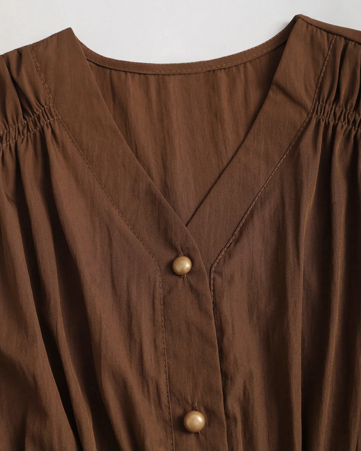 Brown Lantern Sleeve Shirred Shirt sold by rihoas product image thumbnail 3