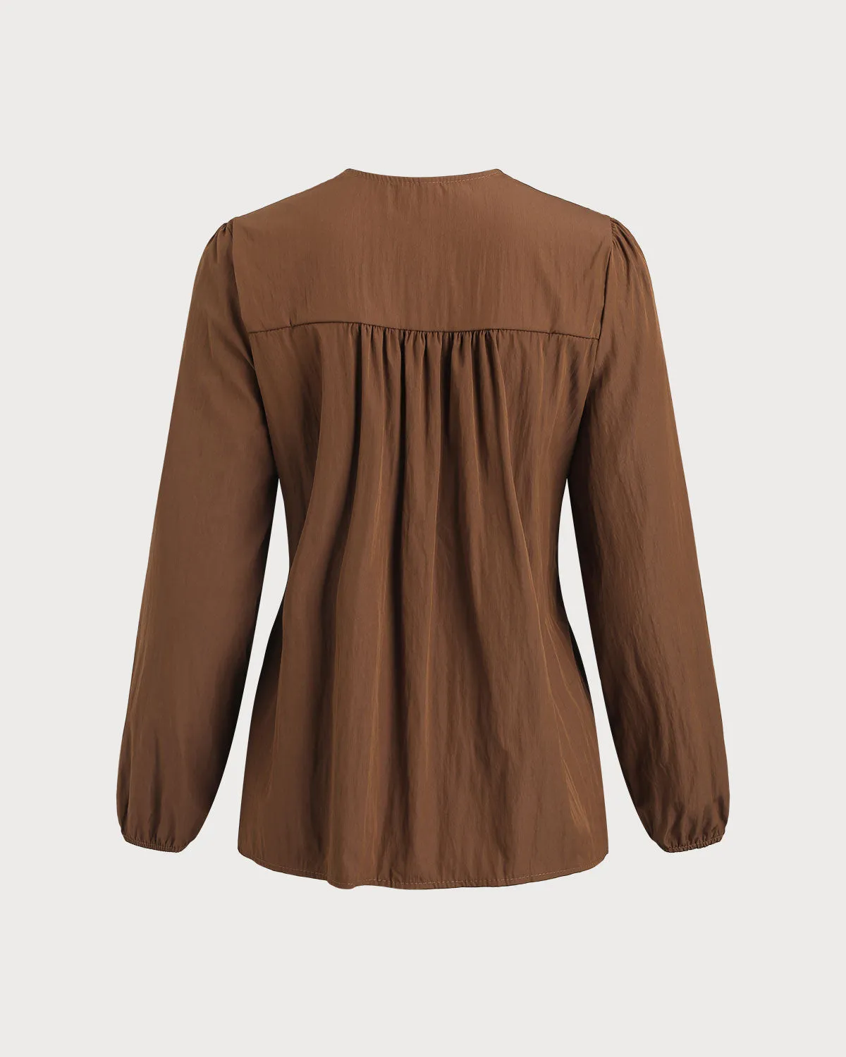 Brown Lantern Sleeve Shirred Shirt sold by rihoas product image thumbnail 2