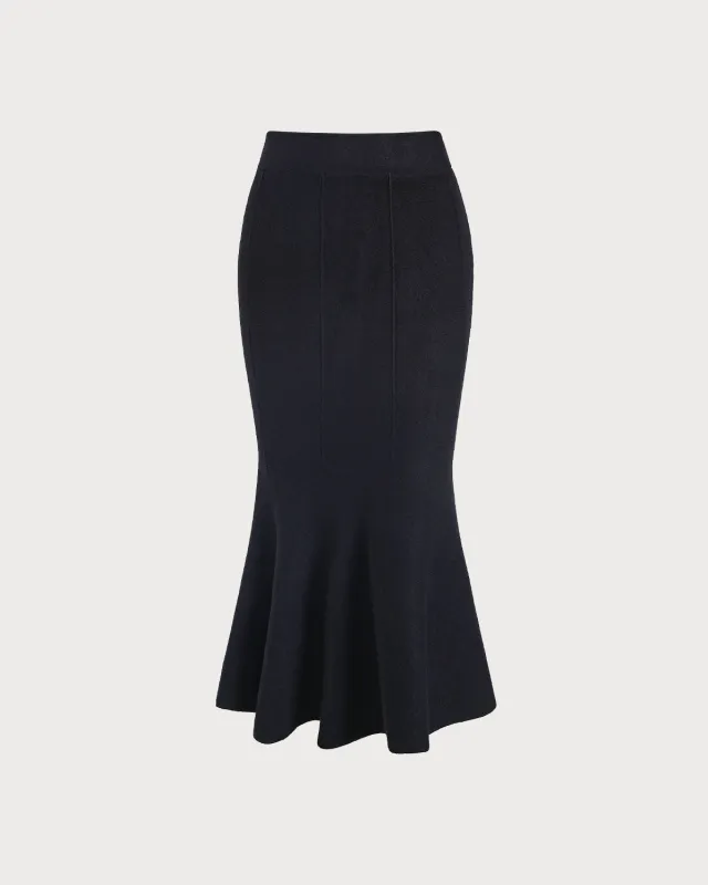 Black Natural Waisted Mermaid Midi Skirt sold by rihoas