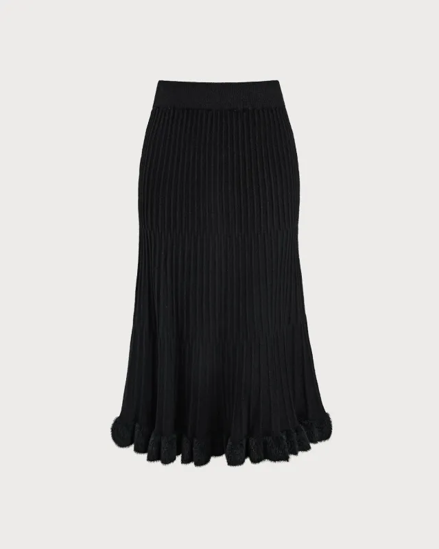 Black Natural Waisted A-Line Midi Skirt sold by rihoas