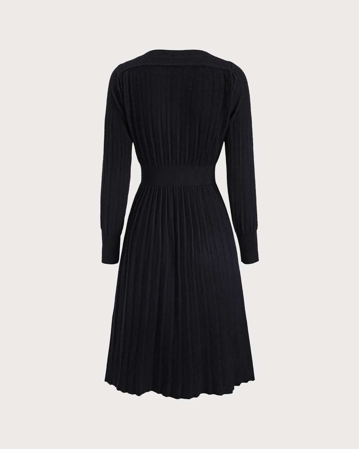 Black V Neck Button Ribbed Sweater Dress sold by rihoas product image thumbnail 4