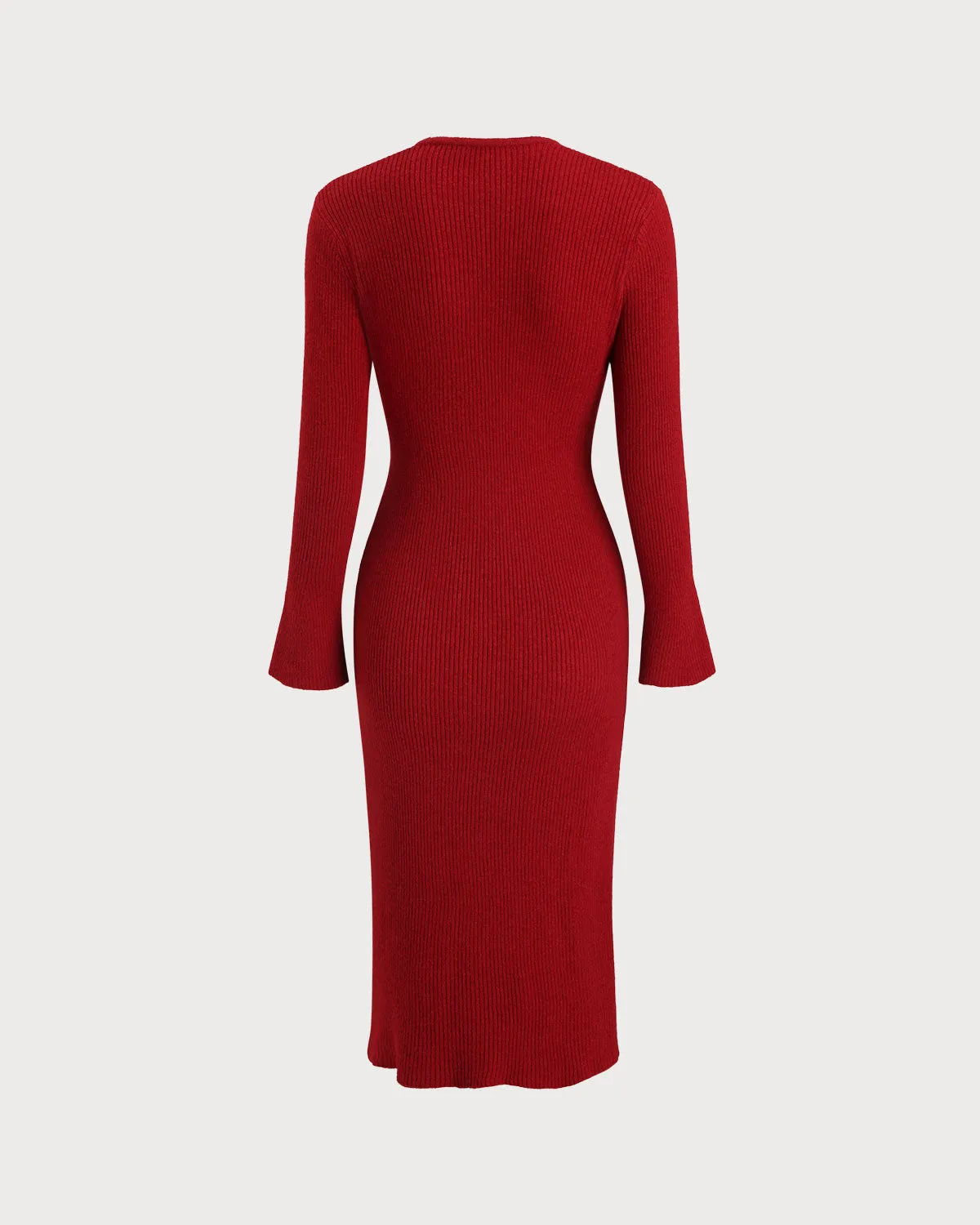 Red V Neck Ribbed Sweater Dress sold by rihoas product image thumbnail 2