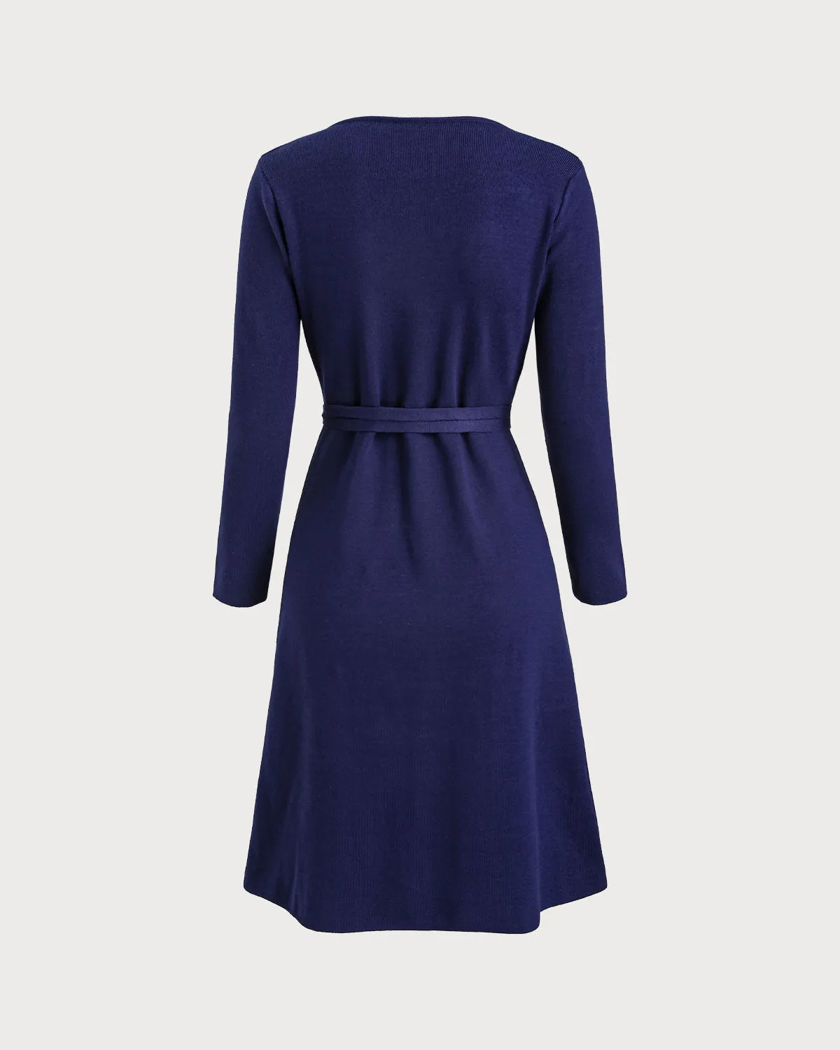 Navy V Neck Wrap Sweater Dress sold by rihoas product image thumbnail 2