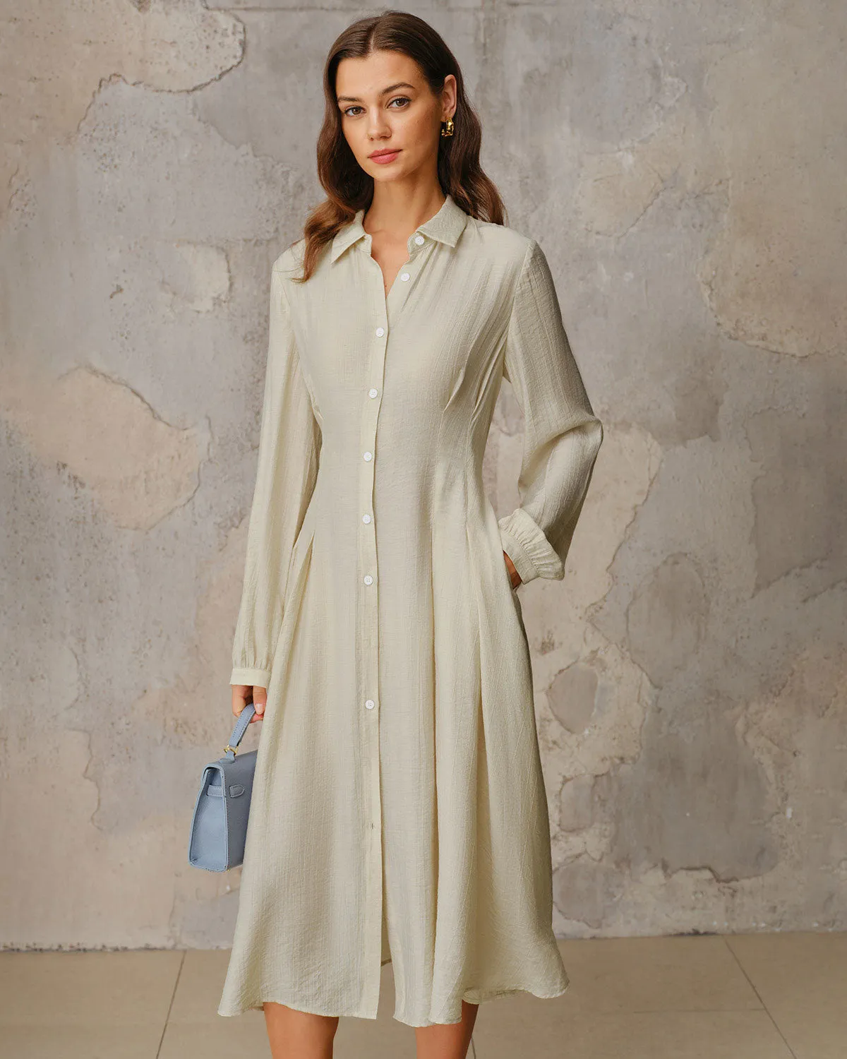 Apricot A-Line Button Midi Dress sold by rihoas