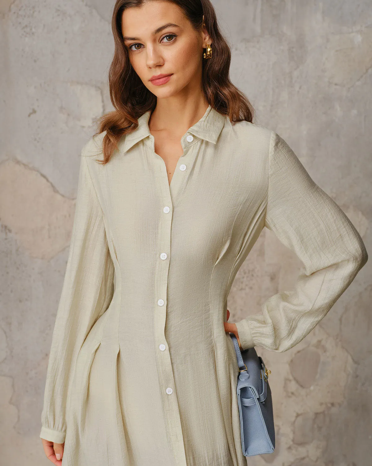 Apricot A-Line Button Midi Dress sold by rihoas product image thumbnail 2