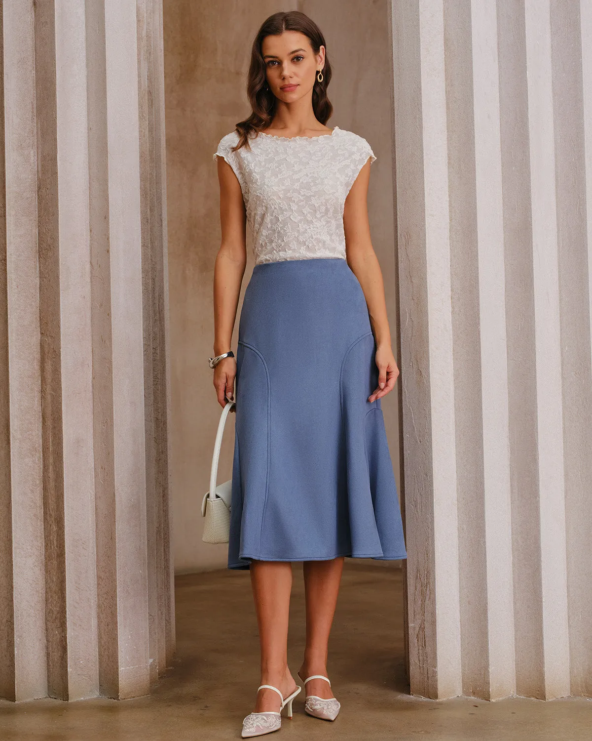 Blue Natural Waisted Mermaid Midi Skirt sold by rihoas product image thumbnail 3