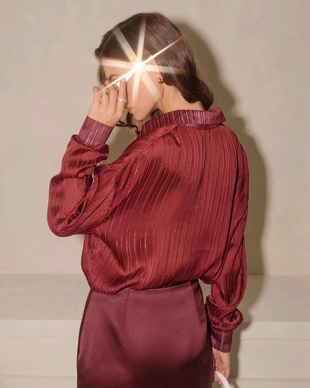 Wine Red Sparkly Loose Shirt sold by rihoas product image thumbnail 5