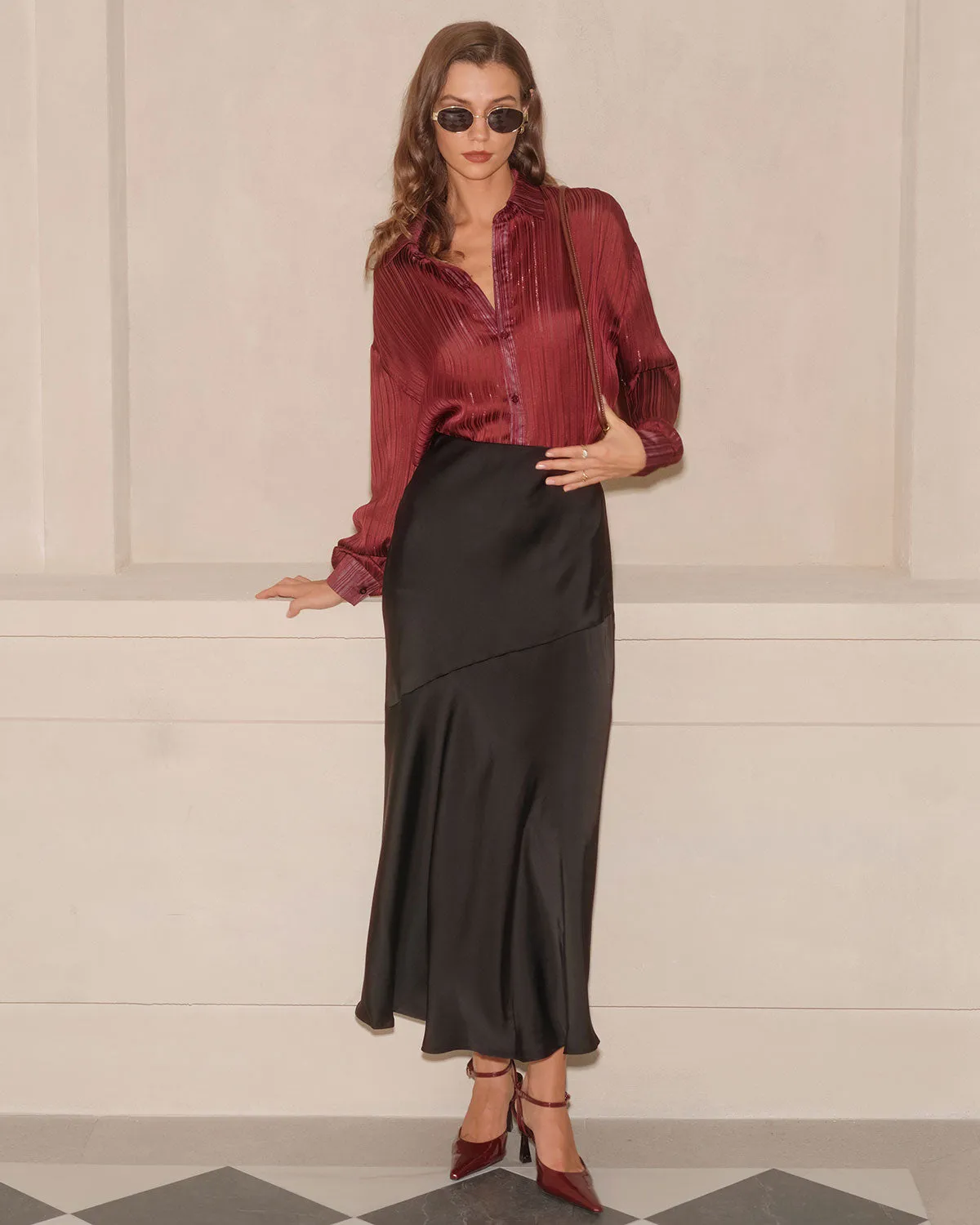 Wine Red Sparkly Loose Shirt sold by rihoas product image thumbnail 2