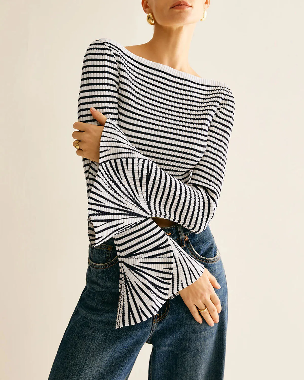 Black Striped Bell Sleeve Tee sold by rihoas product image thumbnail 2