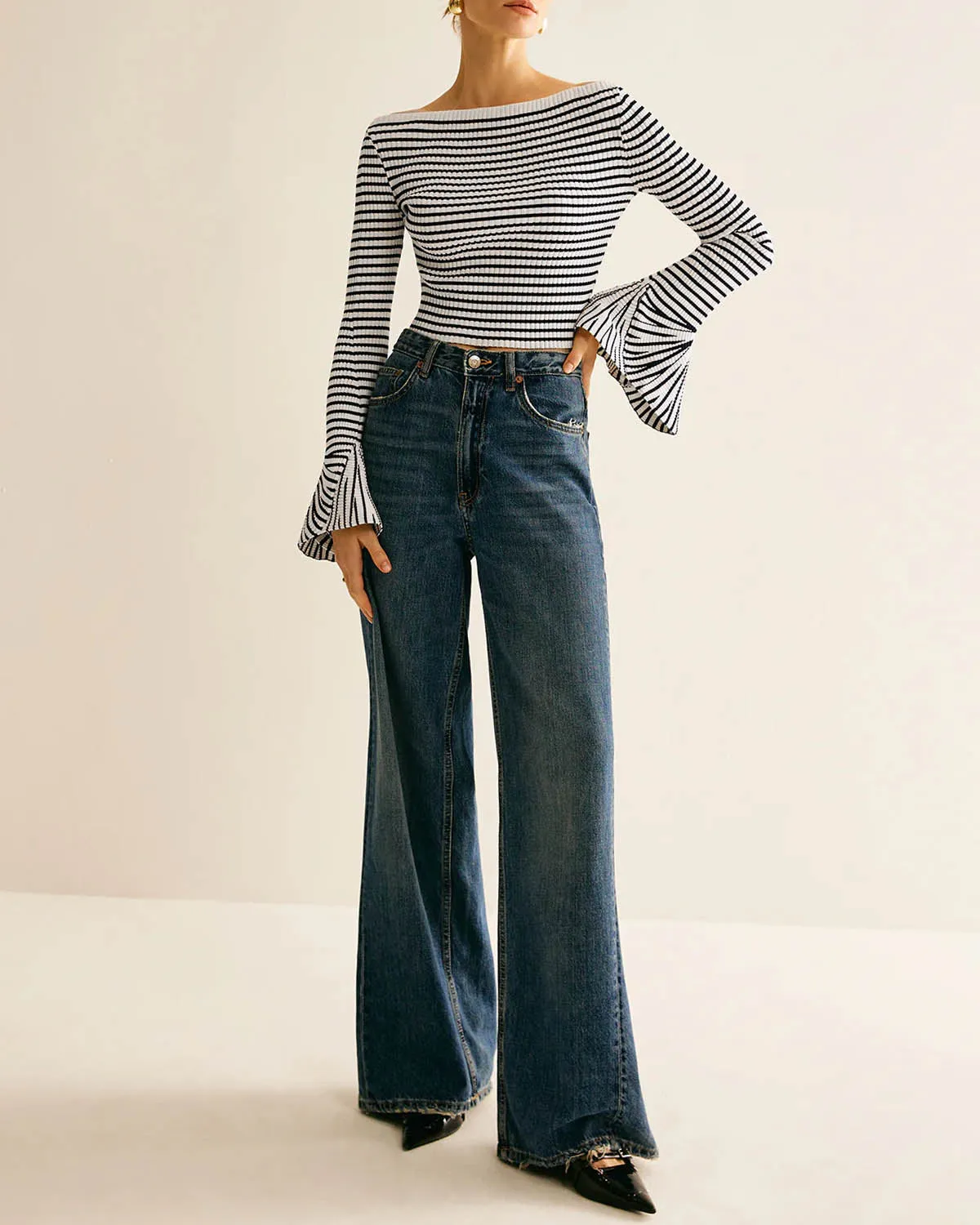 Black Striped Bell Sleeve Tee sold by rihoas product image thumbnail 4