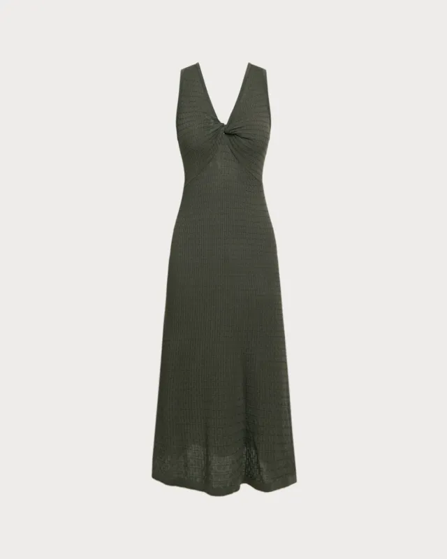 Army Green V Neck Sleeveless Sweater Dress sold by rihoas