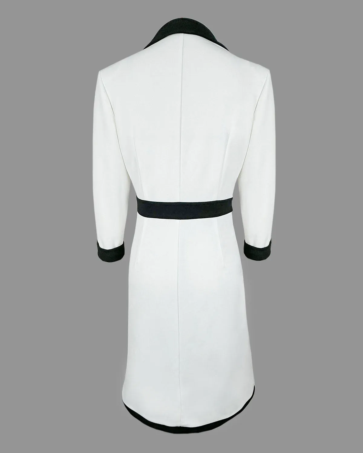 White Contrasting V Neck Button Midi Dress sold by rihoas product image thumbnail 3