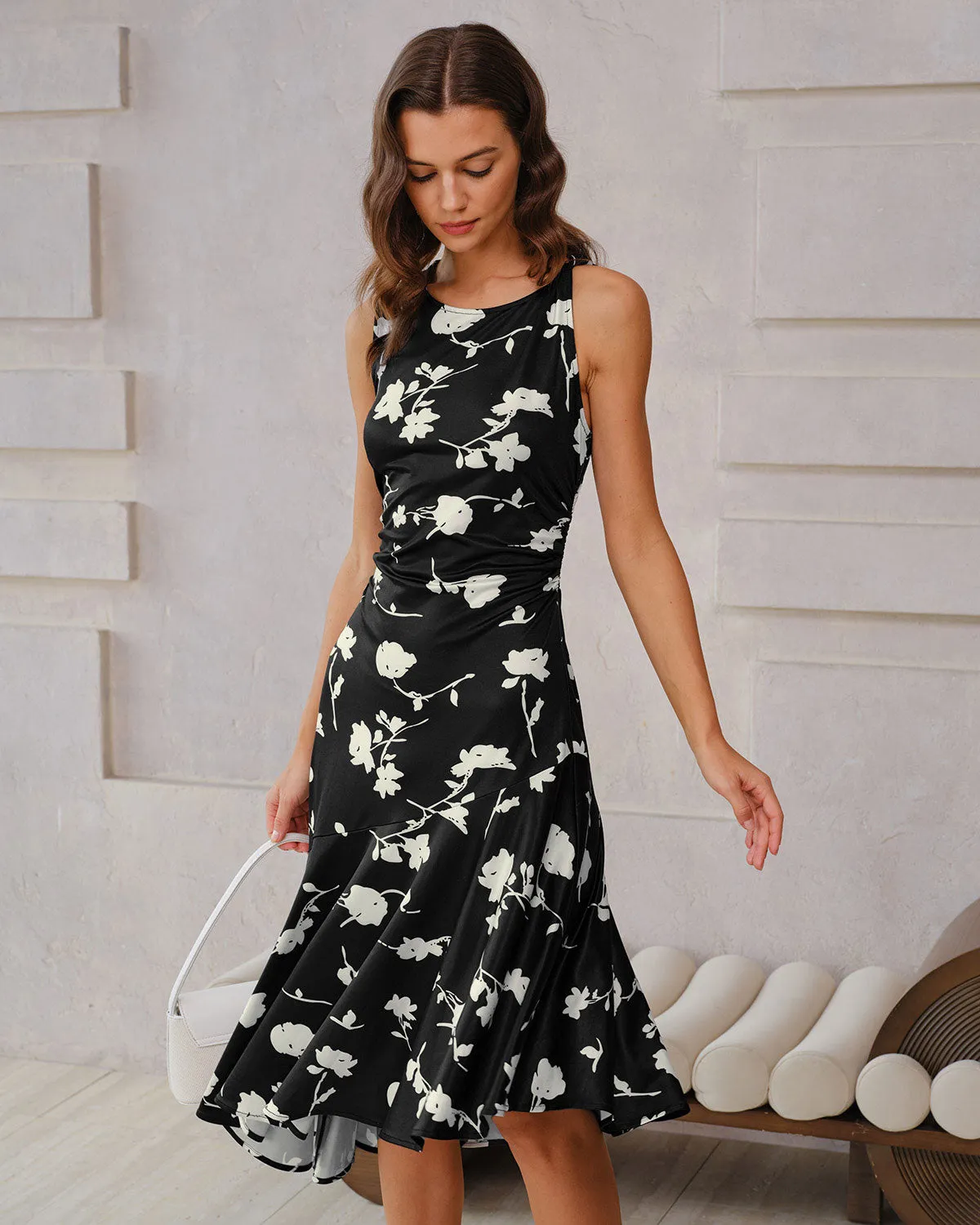Black Floral Mermaid Sleeveless Midi Dress sold by rihoas product image thumbnail 3