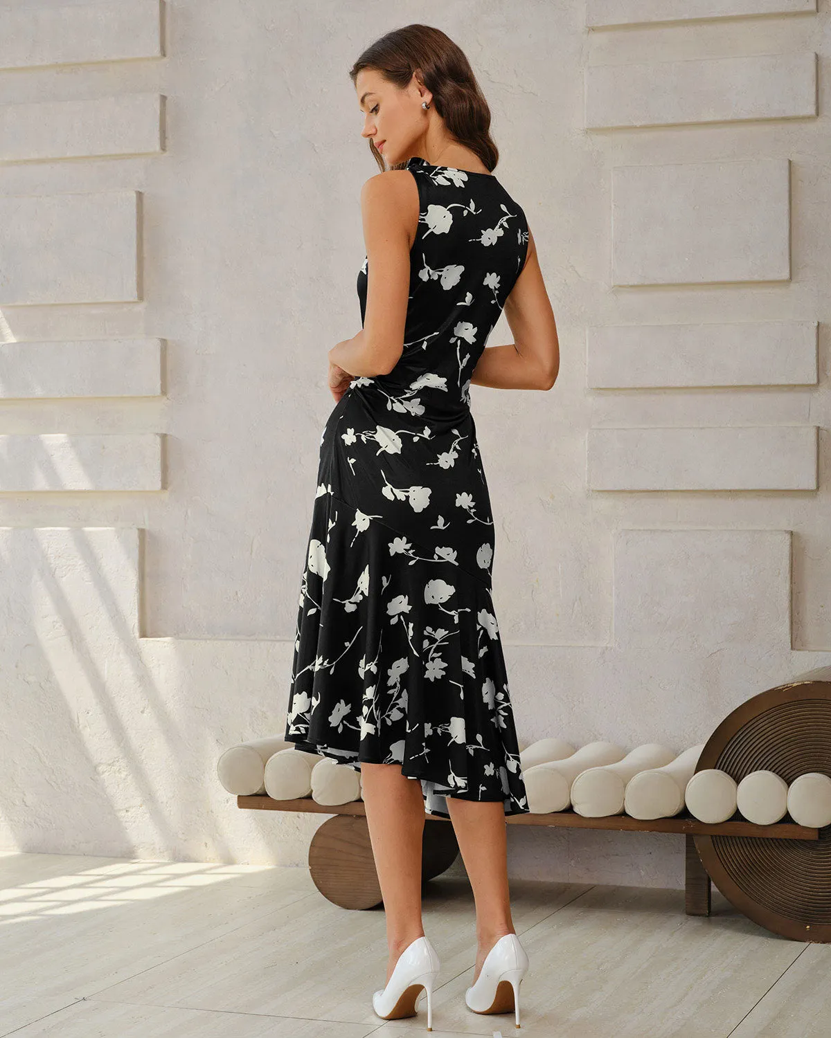 Black Floral Mermaid Sleeveless Midi Dress sold by rihoas product image thumbnail 5