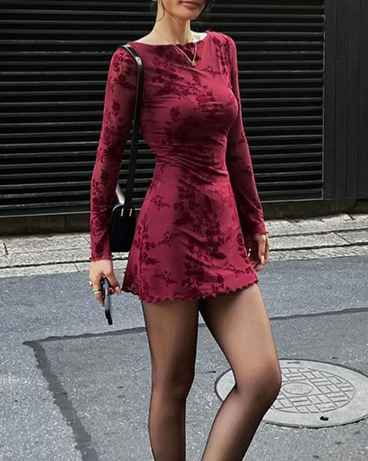 Red Floral Round Neck Mini Dress sold by rihoas product image thumbnail 3