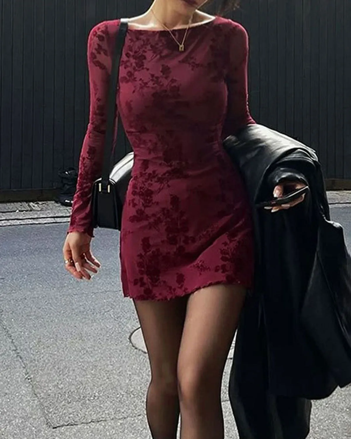Red Floral Round Neck Mini Dress sold by rihoas product image thumbnail 2