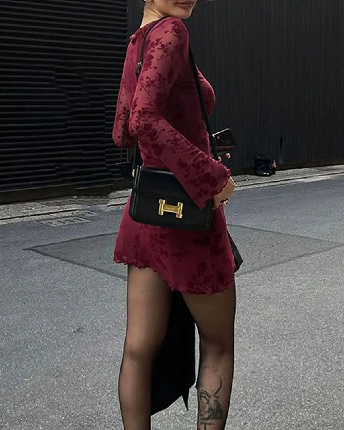 Red Floral Round Neck Mini Dress sold by rihoas product image thumbnail 4