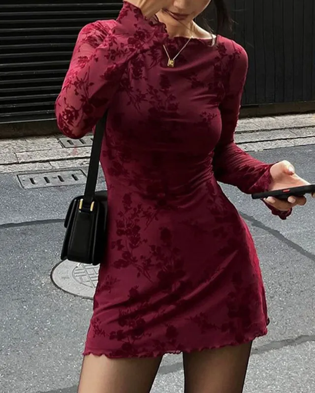 Red Floral Round Neck Mini Dress sold by rihoas