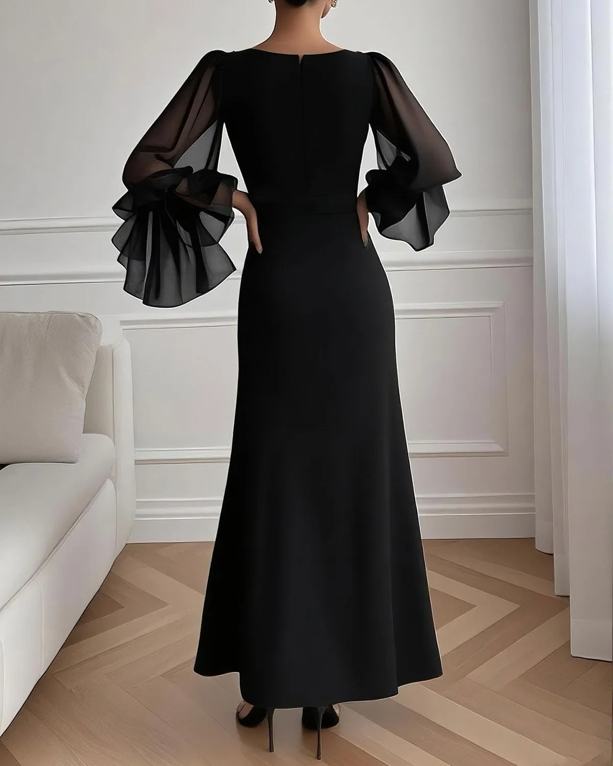 Black V Neck Bell Sleeve Maxi Dress sold by rihoas product image thumbnail 2