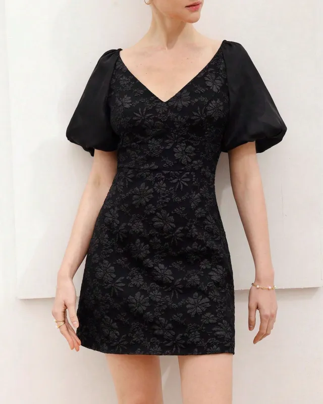 Black V Neck Shirred A-Line Mini Dress sold by rihoas