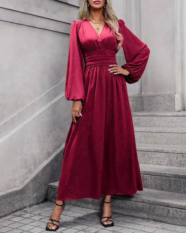 Wine Red Bishop Sleeve Maxi Dress sold by rihoas