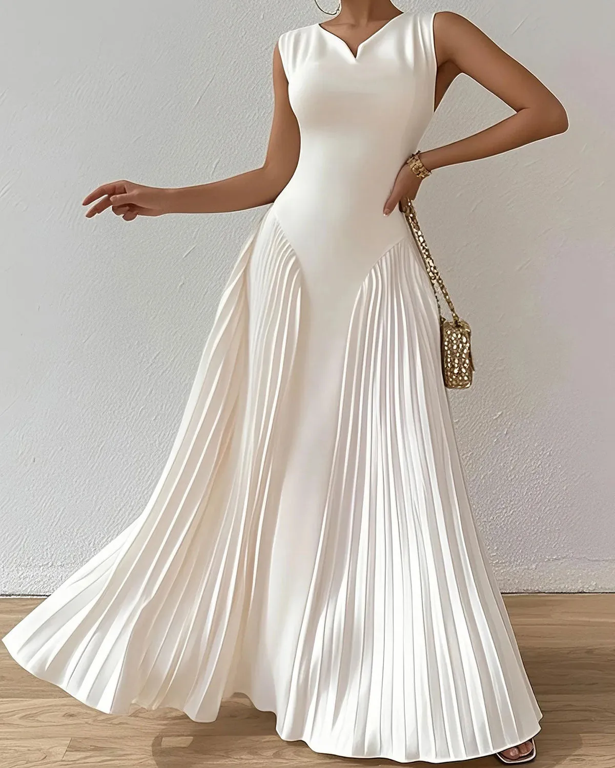 White V Neck Sleeveless Maxi Dress sold by rihoas