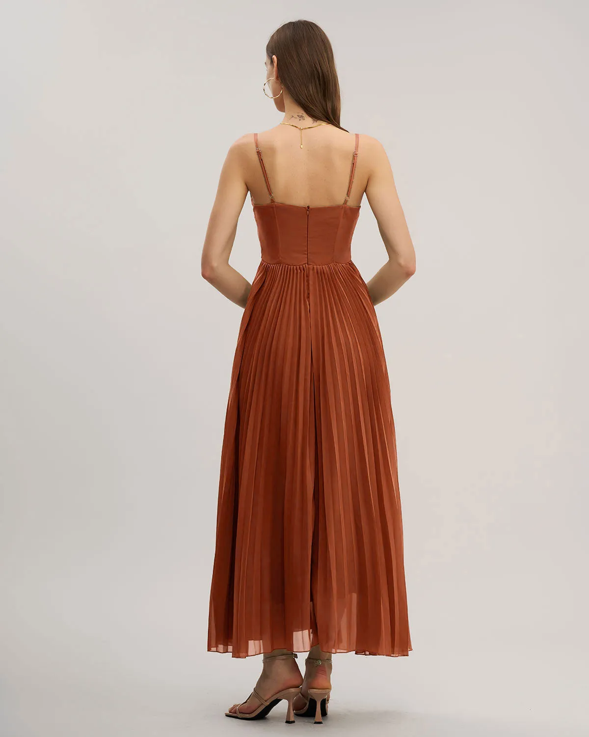 Caramel Sweetheart Neck Flowy Slip Maxi Dress sold by rihoas product image thumbnail 5